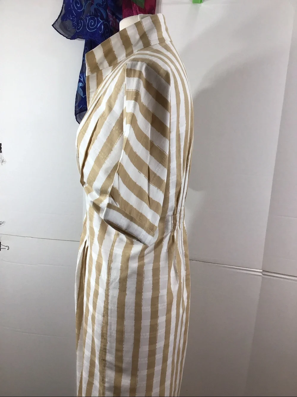 Emily McCarthy Georgia Striped Button-Front Shirt Dress in sand stripe S - Picture 6 of 12